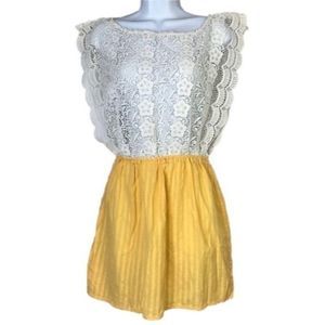 Ark & Co Women's Lace Mini Skirt Dress Square Neck Yellow White Size Small